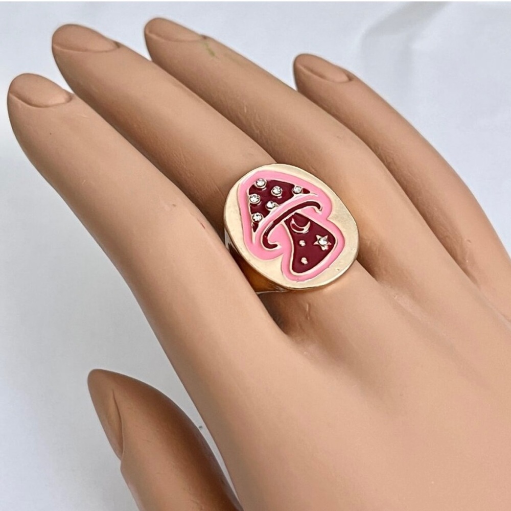 Hippie Moon Stars Pink Mushroom Ring
